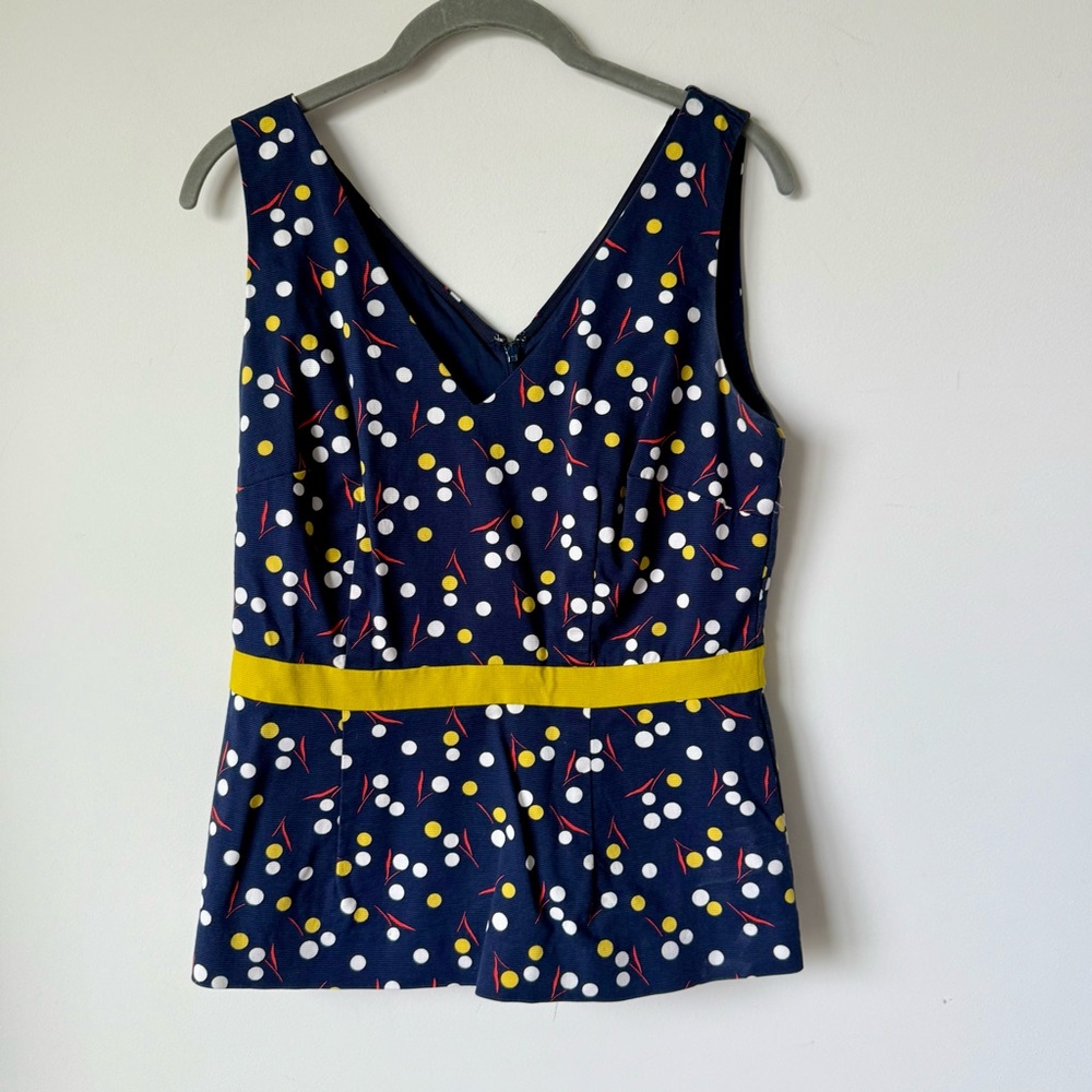 Boden Navy Sinead V-Neck Sleeveless Polka Dot Peplum Top—SZ. 8 - Picture 12 of 15